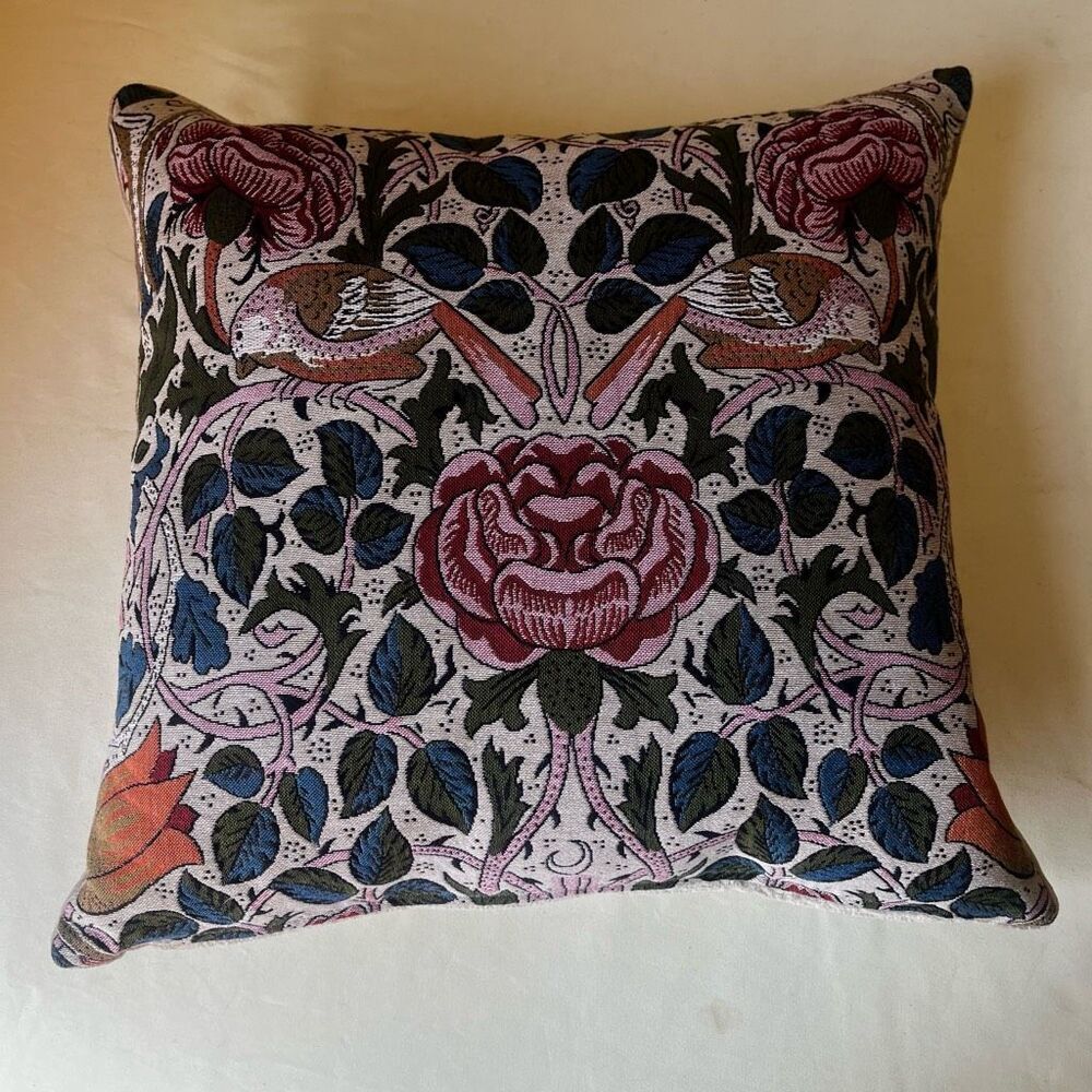 Hines of Oxford Bird & Rose Tapestry Cushion Feather Filled Floral Throw Pillow - Picture 6 of 10